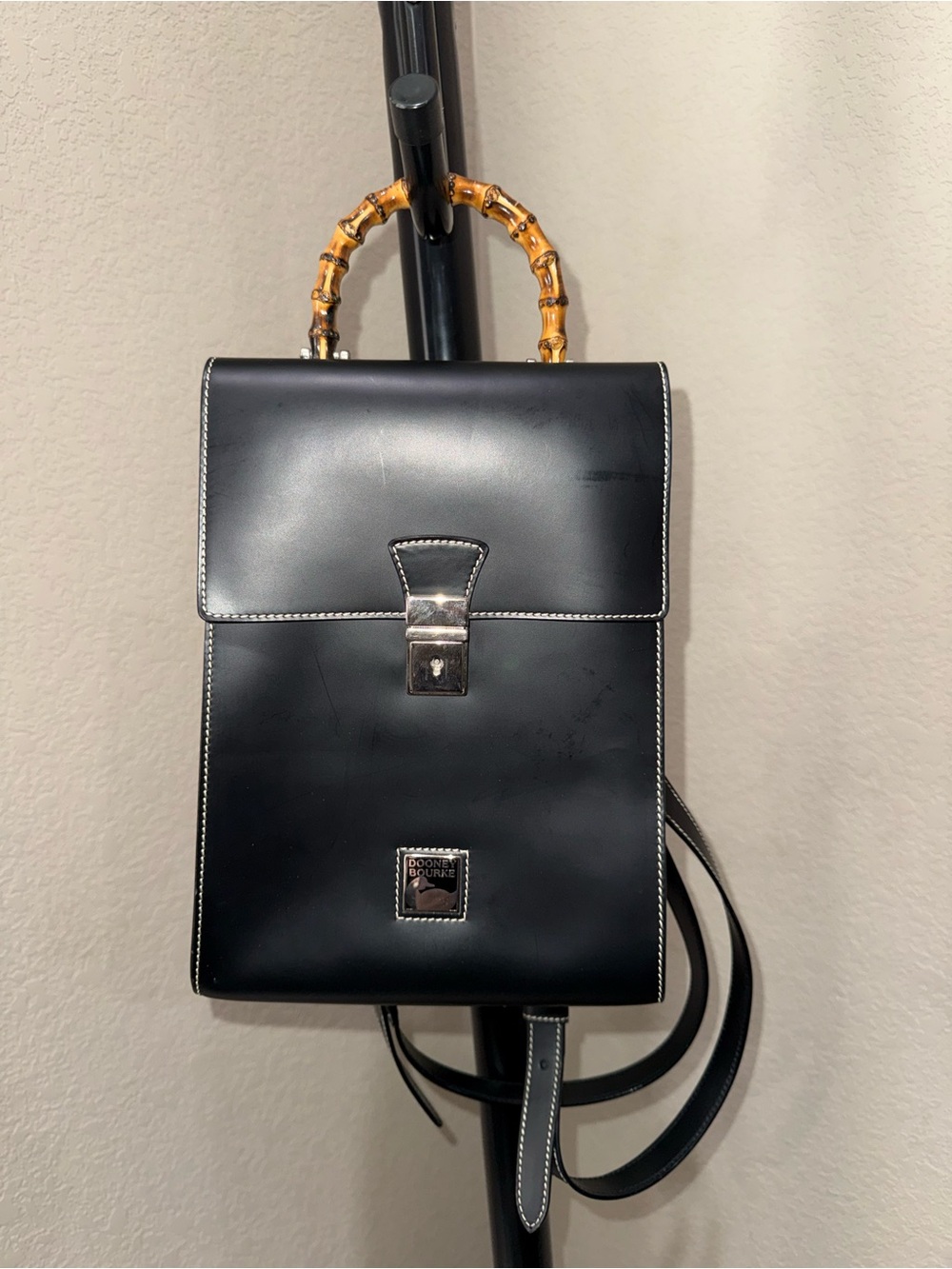 Dooney & Bourke Black Leather Bamboo-Handle Backpack